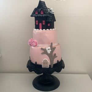 Halloween Pink Decorated Cake on a black Stand. Brand New.